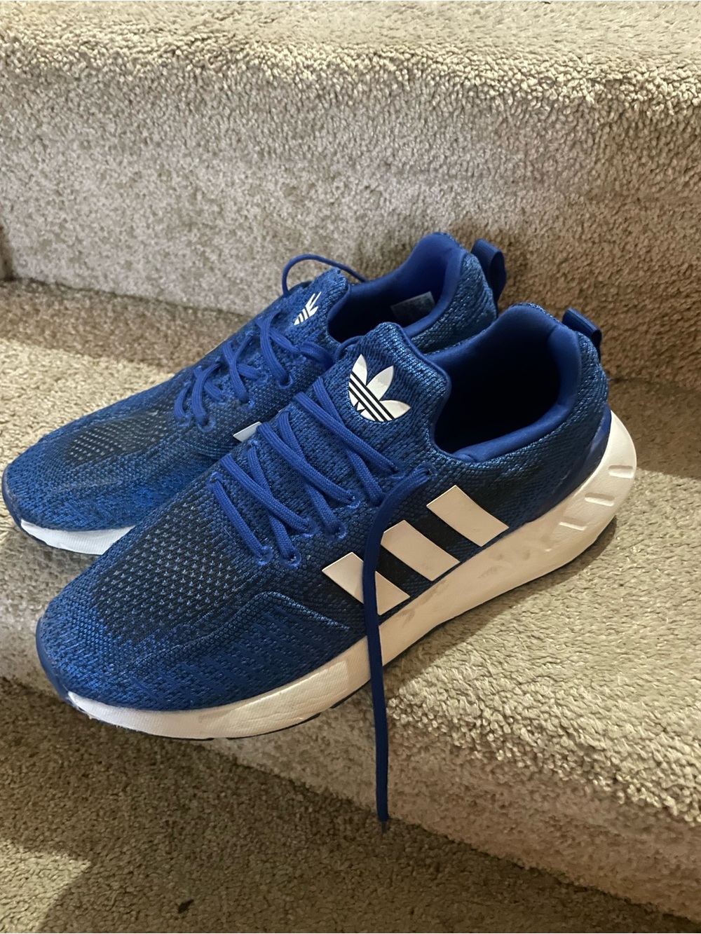 adidas Royal Blue Knit Sneakers with White Stripes